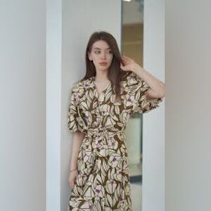 Anthro Exquise Brown and Cream Floral Dress
